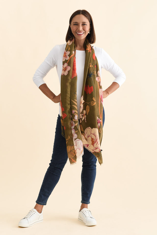 Fredo Dark Green Floral Scarf