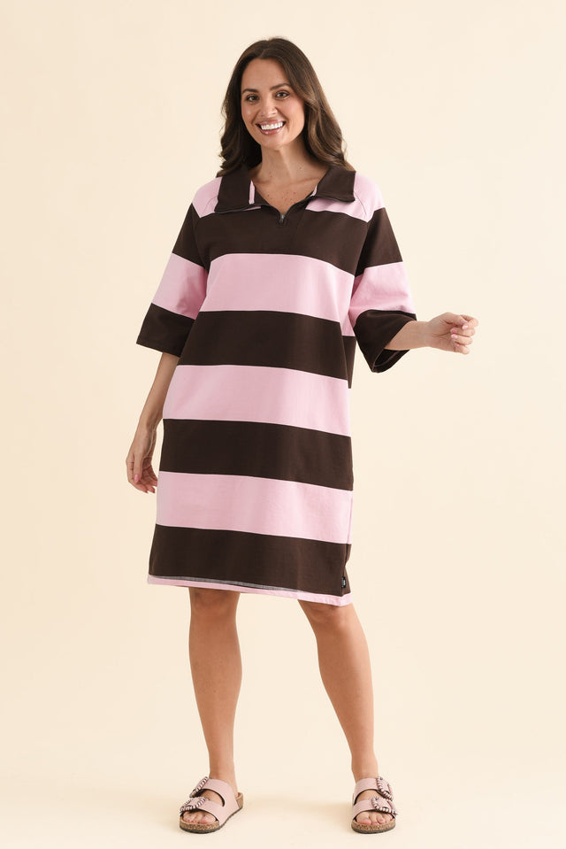 Freedom Chocolate Stripe Cotton Pocket Dress,Full Body,Brunette model,alt text|model:MJ image 6