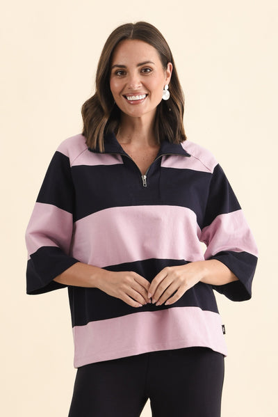 Freedom Pink Stripe Cotton Collared Sweat