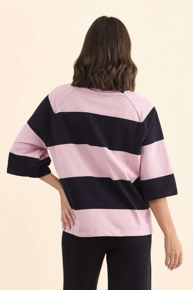 Freedom Pink Stripe Cotton Collared Sweat,Brunette model,alt text|model:MJ image 5