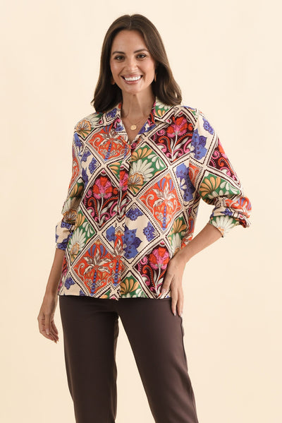 Frida Orange Tile Frill Shirt