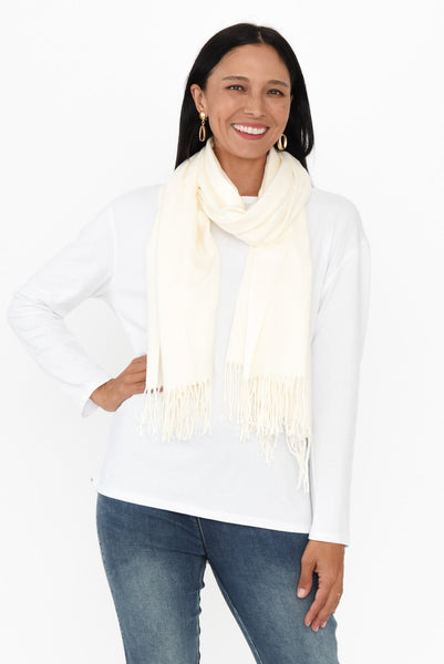 Frieda White Cashmere Scarf - Blue Bungalow NZ