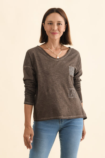 Fulton Brown Patchwork Cotton Top