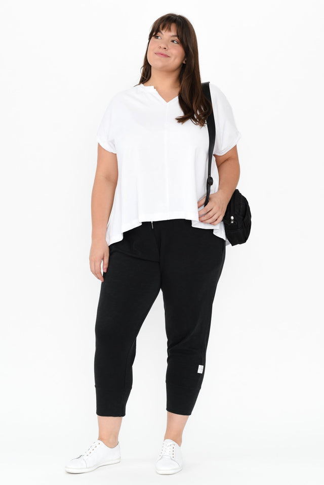 Fundamental Brunch Black Cotton Sweatpants,Brunette model,alt text|model:Gabby image 14