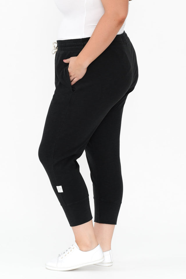 Fundamental Brunch Black Cotton Sweatpants,Brunette model,alt text|model:Gabby image 15