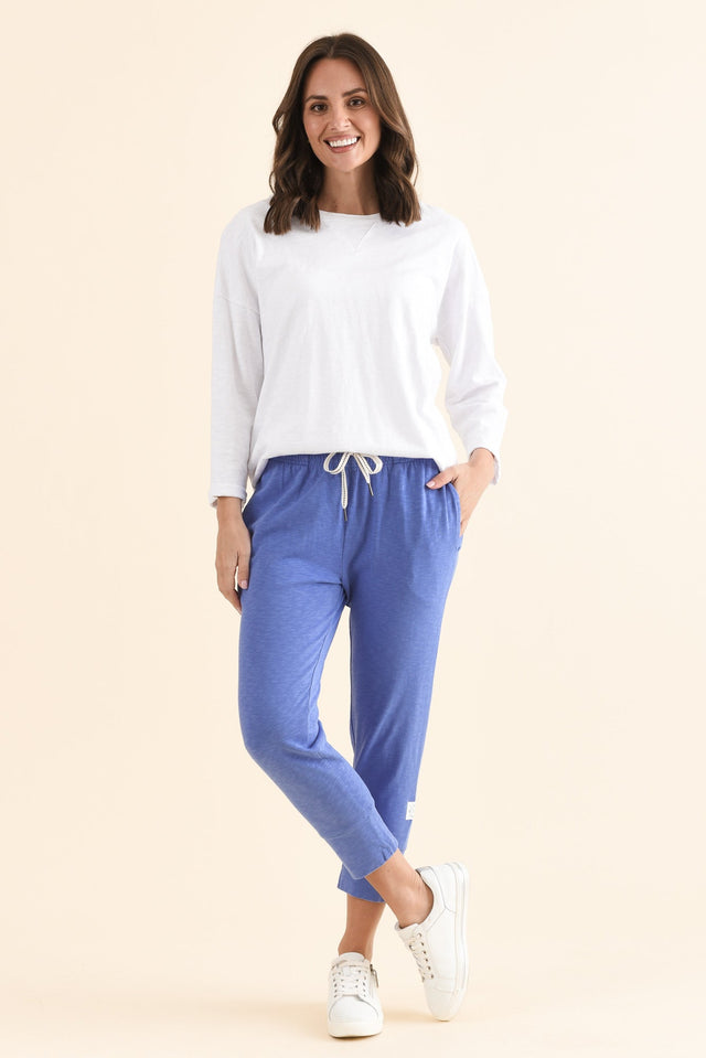 Fundamental Brunch Blue Cotton Sweatpants,Full Body,Brunette model,alt text|model:MJ image 3