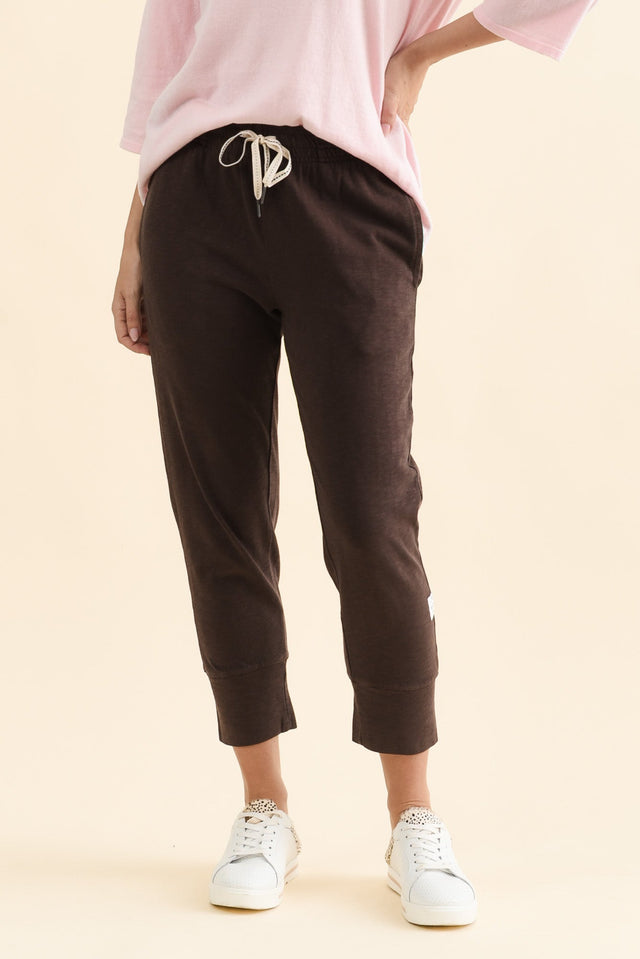 Fundamental Brunch Dark Brown Cotton Sweatpants,Front,Brunette model,alt text|model:MJ