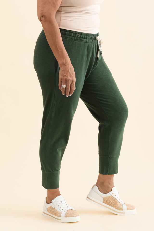 Fundamental Brunch Dark Green Cotton Sweatpants,Side,Brunette model,alt text|model:Pilita image 11