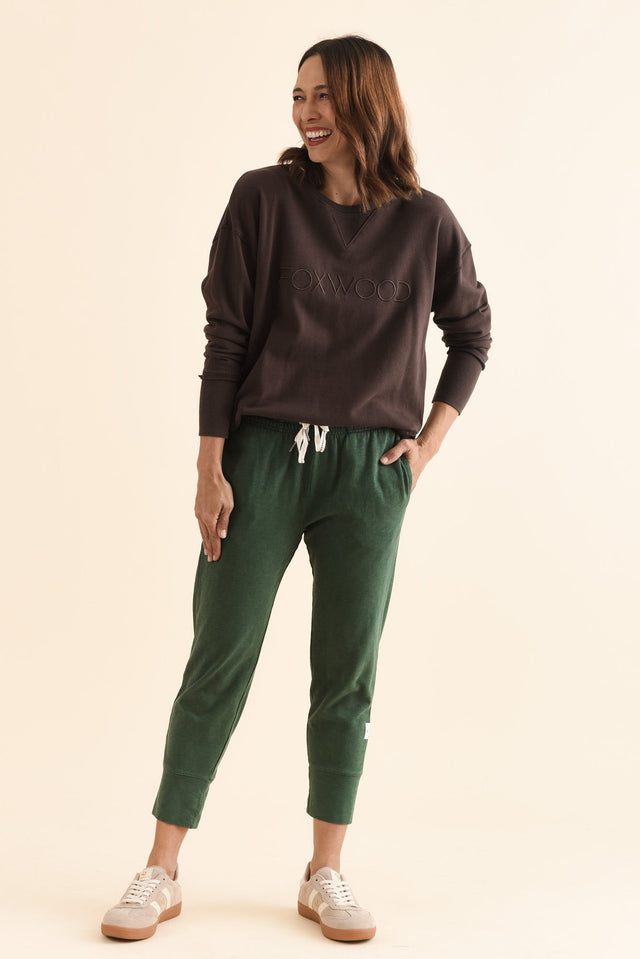 Fundamental Brunch Dark Green Cotton Sweatpants,Full Body,Brunette model,alt text|model:Cara image 3