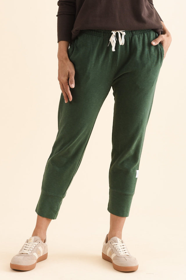 Fundamental Brunch Dark Green Cotton Sweatpants,Front,Brunette model,alt text|model:Cara