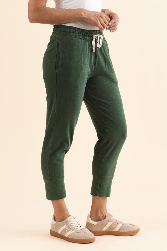 Fundamental Brunch Dark Green Cotton Sweatpants,Side,Brunette model,alt text|model:Cara image 4
