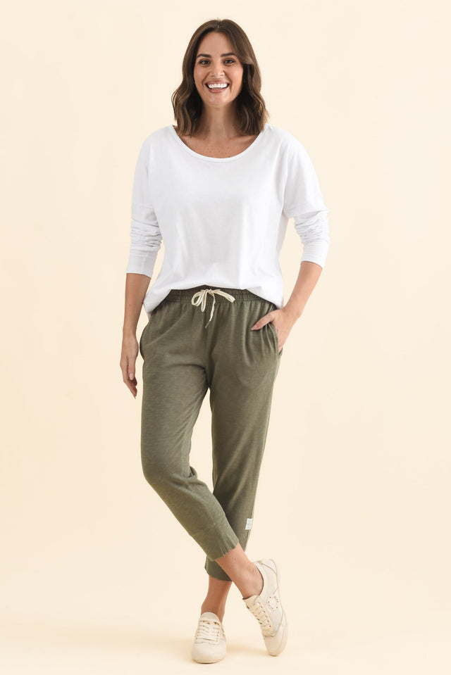 Fundamental Brunch Khaki Cotton Sweatpants,Brunette model,alt text|model:MJ image 7