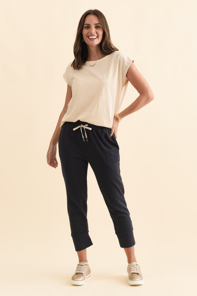 Fundamental Brunch Navy Cotton Sweatpants,Brunette model,alt text|model:MJ image 4