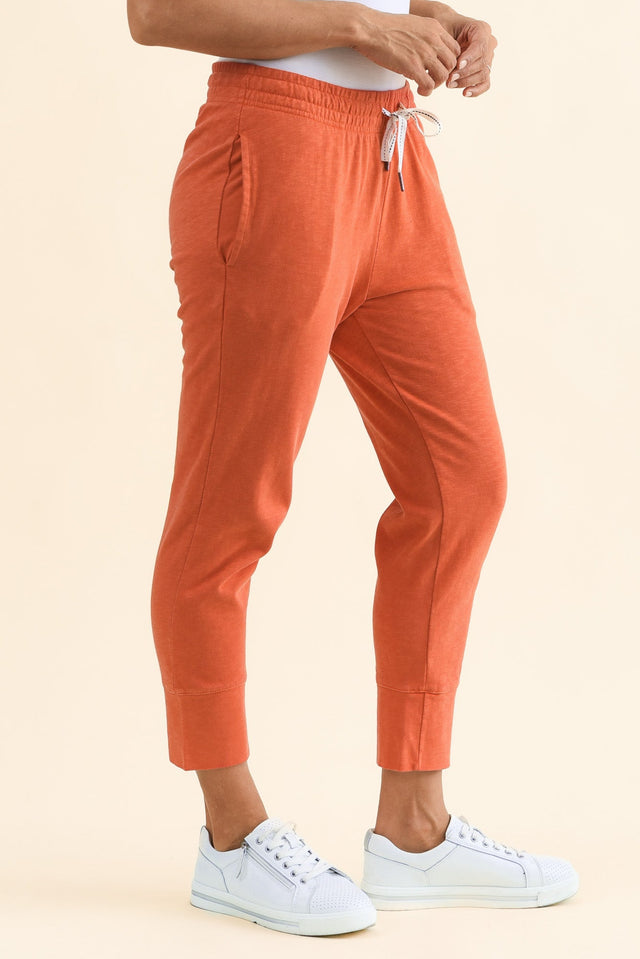 Fundamental Brunch Orange Cotton Sweatpants,Side,Brunette model,alt text|model:Cara image 3