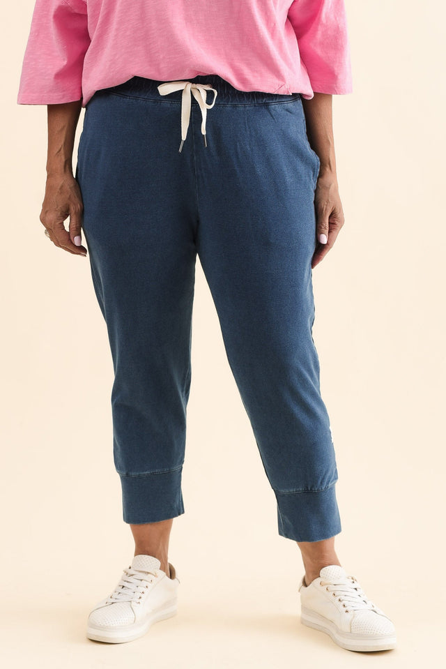 Fundamental Brunch Vintage Blue Cotton Sweatpants,Front,Brunette model,alt text|model:Pilita image 9