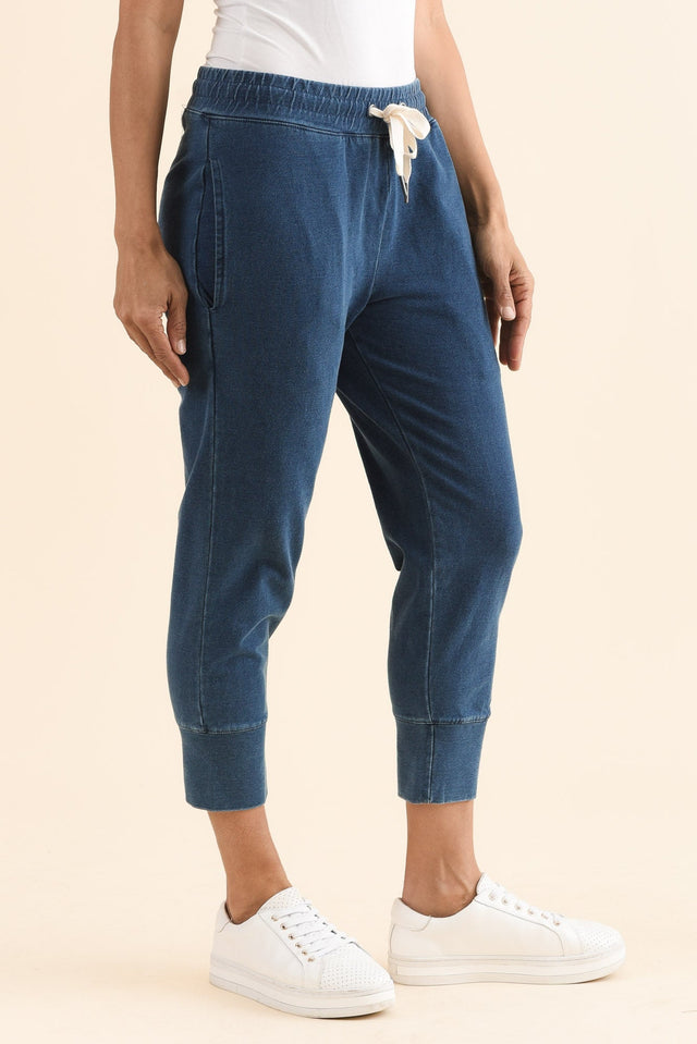 Fundamental Brunch Vintage Blue Cotton Sweatpants,Side,Brunette model,alt text|model:Cara image 5