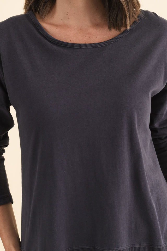 Fundamental Navy Cotton Rib Sleeved Top,Brunette model,alt text|model:MJ image 6