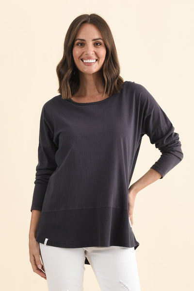 Fundamental Navy Cotton Rib Sleeved Top