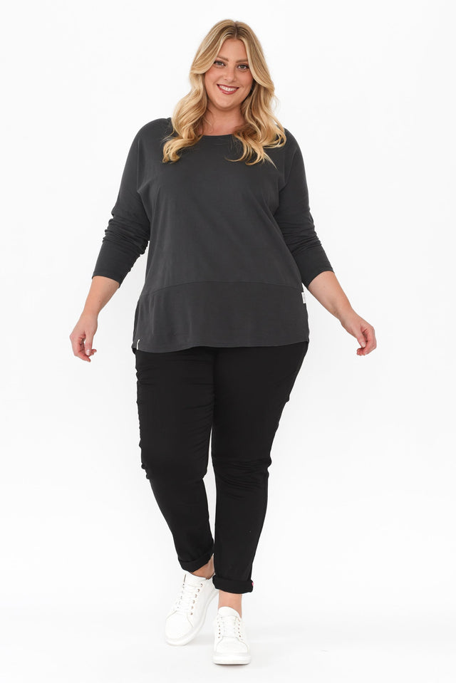 Fundamental Washed Black Cotton Rib Sleeved Top,Blonde model,alt text|model:Caitlin image 9