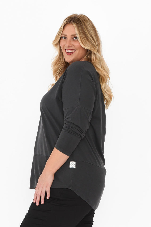 Fundamental Washed Black Cotton Rib Sleeved Top,Blonde model,alt text|model:Caitlin image 10