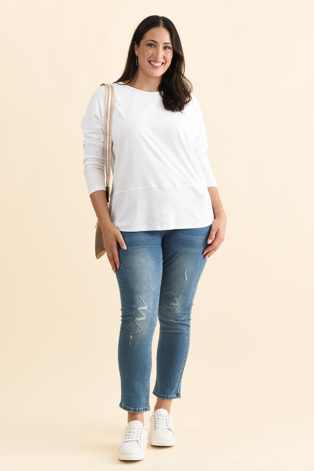 Fundamental White Cotton Rib Sleeved Top,Brunette model,alt text|model:Emilia image 10