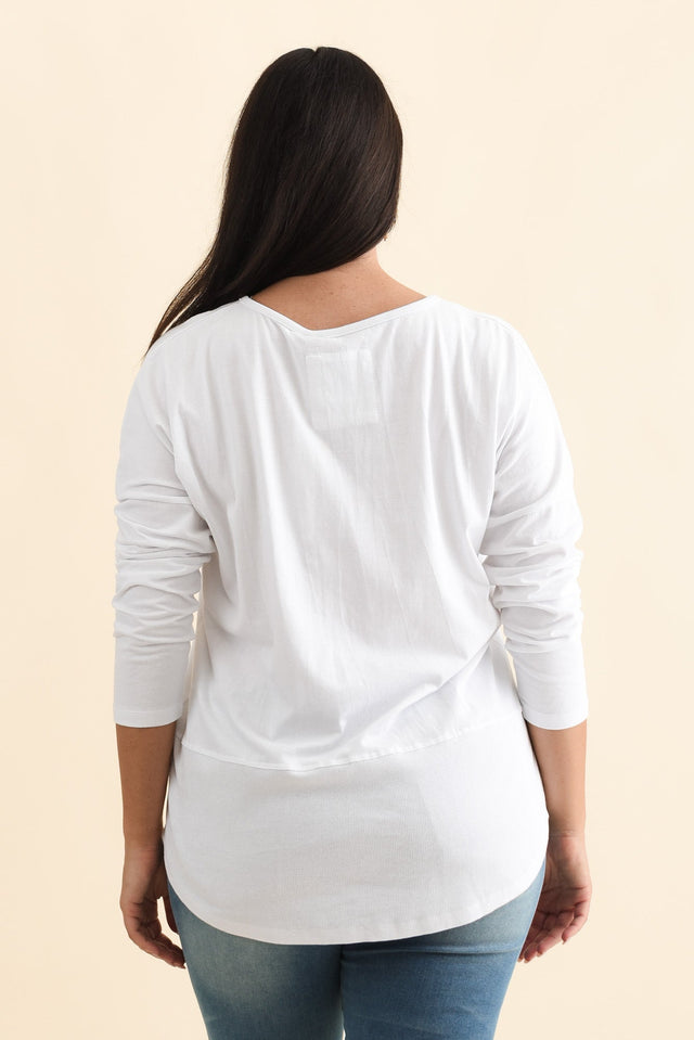 Fundamental White Cotton Rib Sleeved Top,Brunette model,alt text|model:Emilia image 12