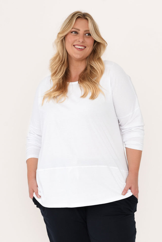 Fundamental White Cotton Rib Sleeved Top,Blonde model,plus-size,curve-basics,curve-tops,plus-size-sleeved-tops,plus-size-cotton-tops,plus-size-basic-tops,plus-size-winter-clothing,alt text|model:Caitlin image 13