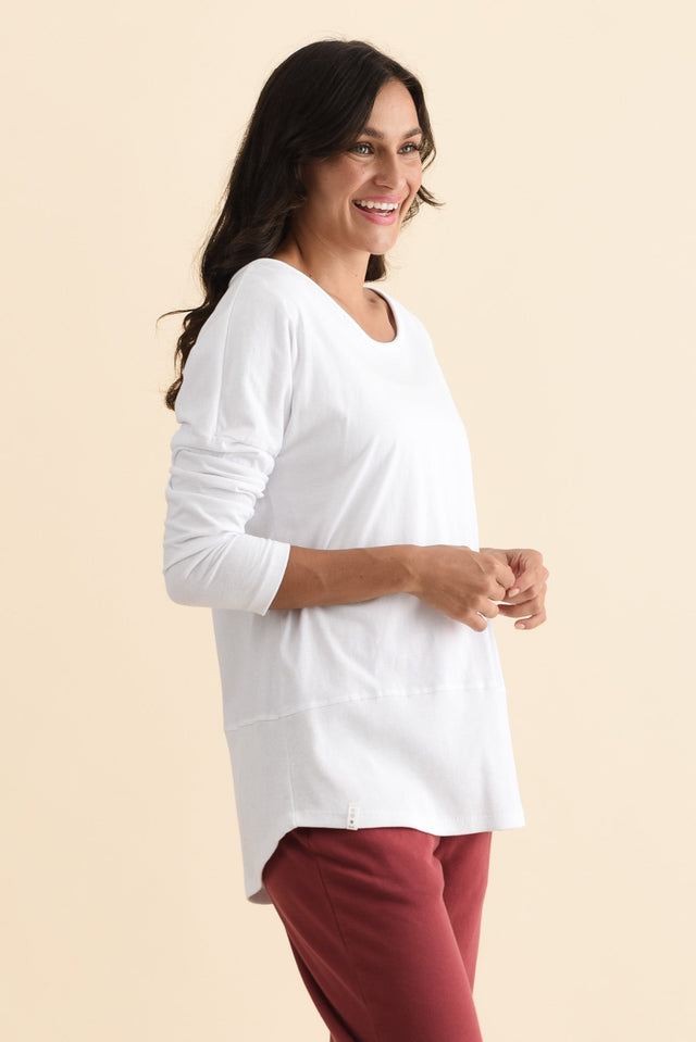 Fundamental White Cotton Rib Sleeved Top,Brunette model,alt text|model:Brontie image 5