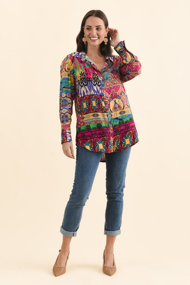 Galatea Pink Mosaic Button Shirt,Brunette model,alt text|model:MJ image 7