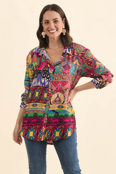 Galatea Pink Mosaic Button Shirt