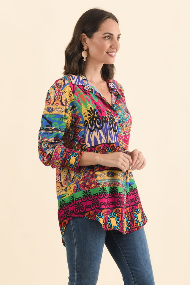 Galatea Pink Mosaic Button Shirt,Brunette model,alt text|model:MJ image 4