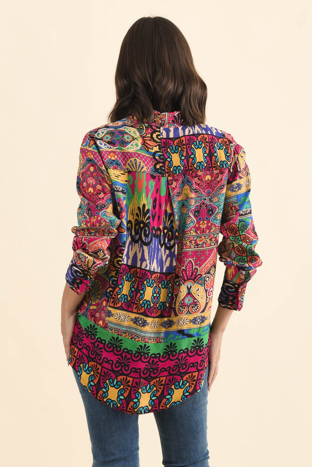 Galatea Pink Mosaic Button Shirt,Brunette model,alt text|model:MJ image 5