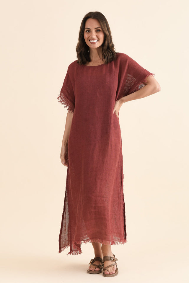 Galene Berry Linen Dress,Full Body,Brunette model,alt text|model:MJ image 6