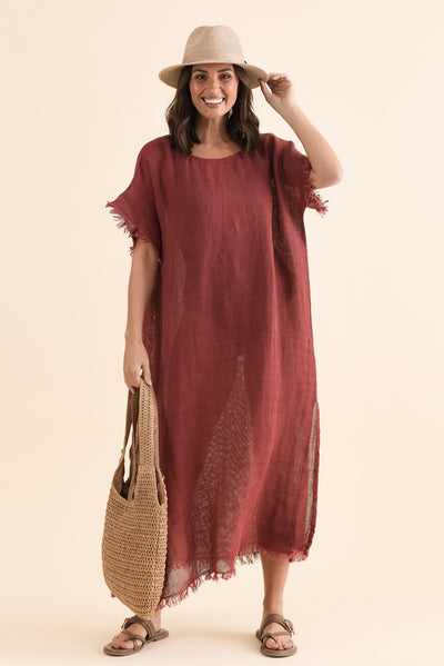 Galene Berry Linen Dress