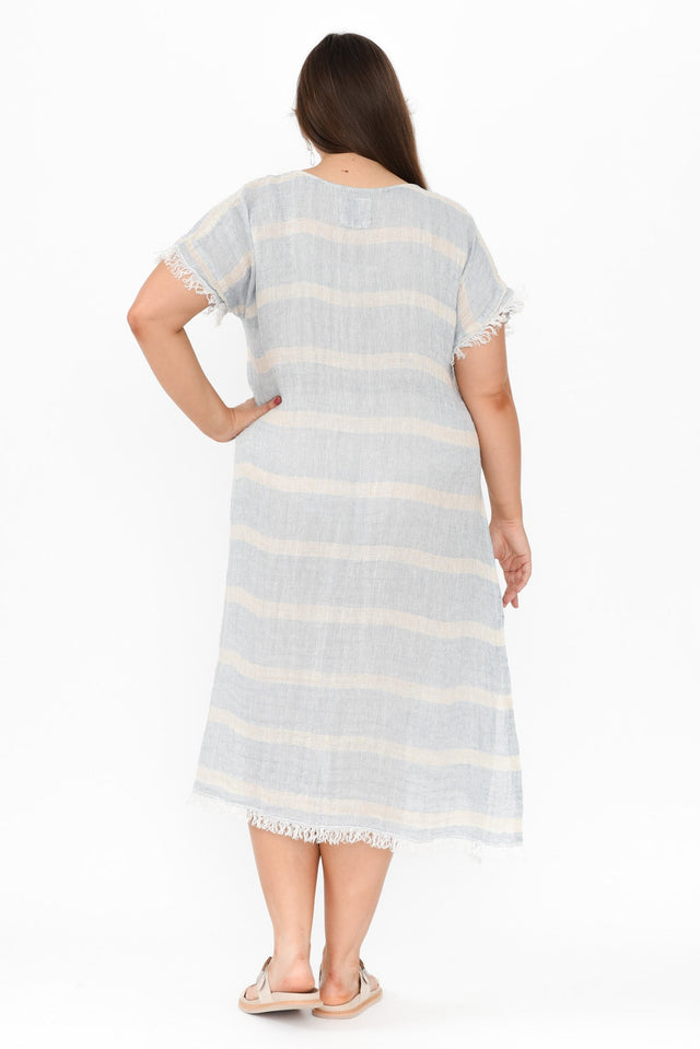 Galene Blue Stripe Linen Dress,Brunette model,alt text|model:Gabby image 8