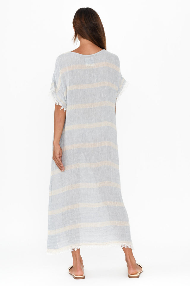 Galene Blue Stripe Linen Dress,Brunette model,alt text|model:Cara image 4