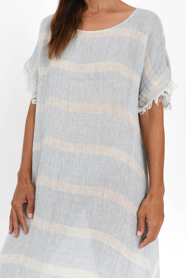Galene Blue Stripe Linen Dress,Brunette model,alt text|model:Cara image 5