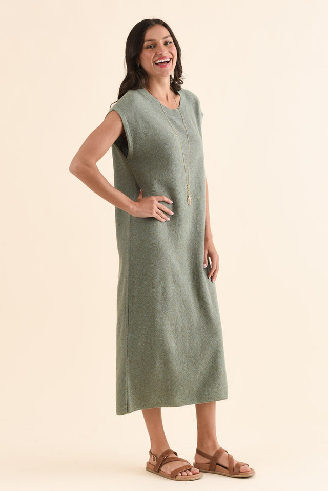 Garrick Green Cotton Tie Dress,Side,Brunette model,alt text|model:Brontie image 3