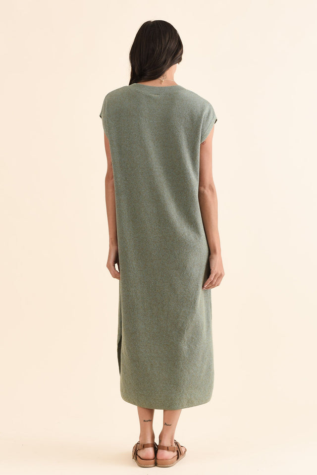 Garrick Green Cotton Tie Dress,Back,Brunette model,alt text|model:Brontie image 4
