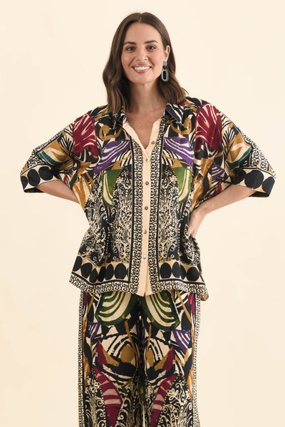 Gaulina Green Mosaic Button Shirt