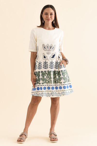 Gayle White Motif Cotton Pocket Dress