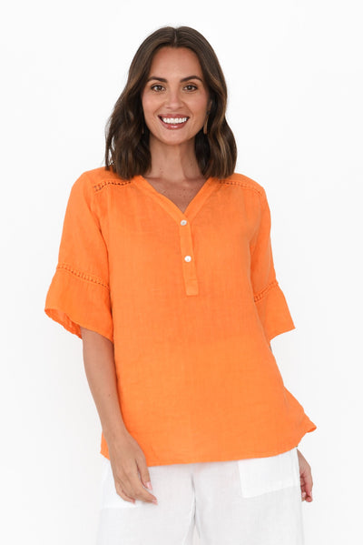 Gemma Orange Linen Button Top