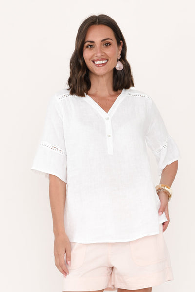 Gemma White Linen Button Top