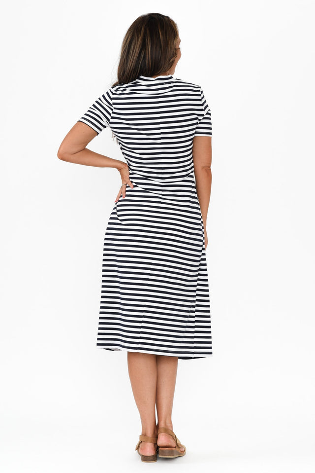 Georgie Navy Stripe Wrap Cotton Tee Dress,Brunette model,alt text|model:Nicole image 6