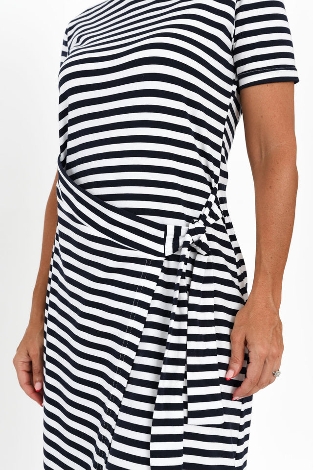 Georgie Navy Stripe Wrap Cotton Tee Dress,Brunette model,alt text|model:Nicole image 7