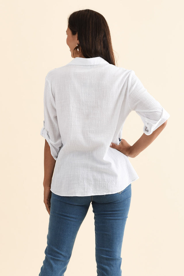 Georgina Blue Tile Cotton Shirt,Brunette model,alt text|model:Cara image 6