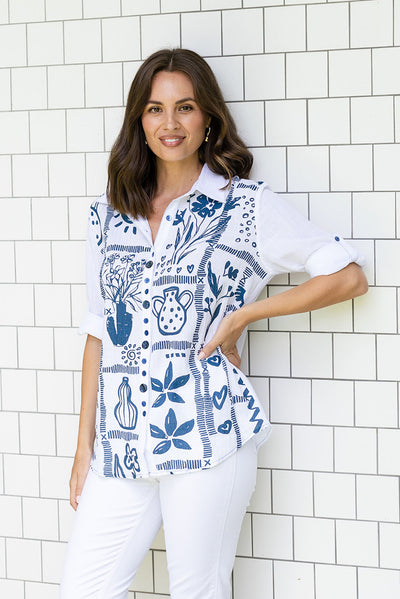 Georgina Blue Tile Cotton Shirt
