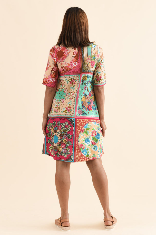 Gerbera Green Mosaic Pocket Dress,Back,Brunette model,alt text|model:Cara image 4