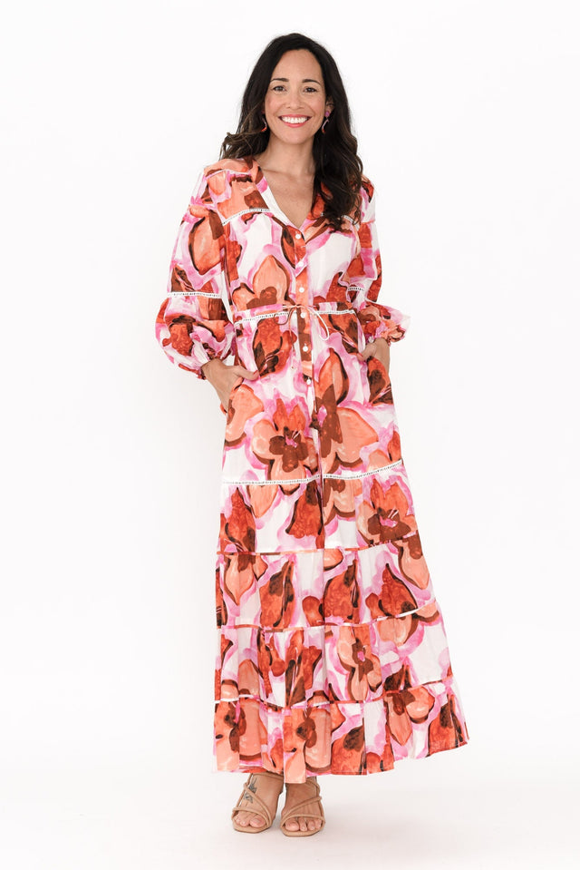 Gertie Pink Floral Cotton Tier Dress,Brunette model,alt text|model:Nicole image 3