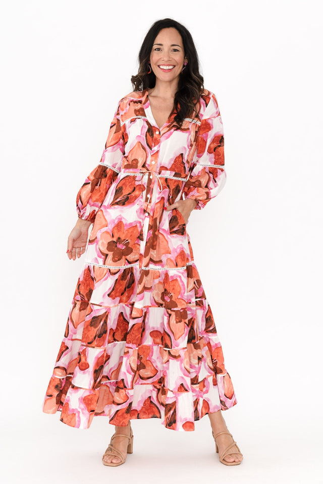 Gertie Pink Floral Cotton Tier Dress,Brunette model,alt text|model:Nicole image 7
